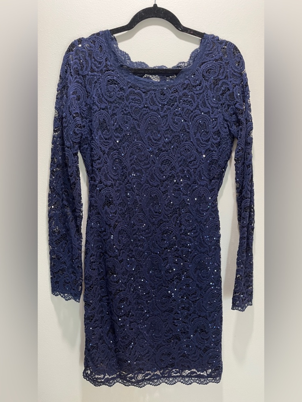 My Michelle Navy Blue Lace Long-Sleeve Dress